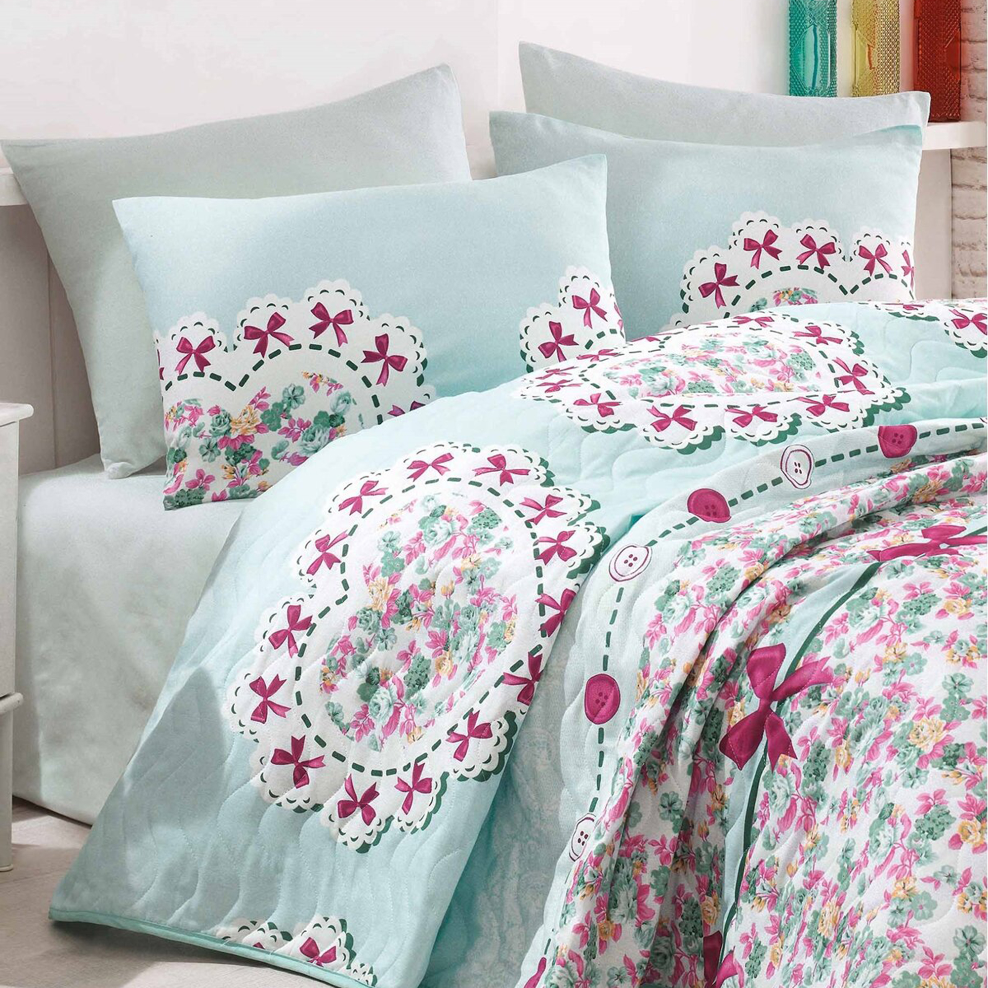 Eponj Home Lovely Tek Kişilik Yatak Örtüsü Takımı Mint
