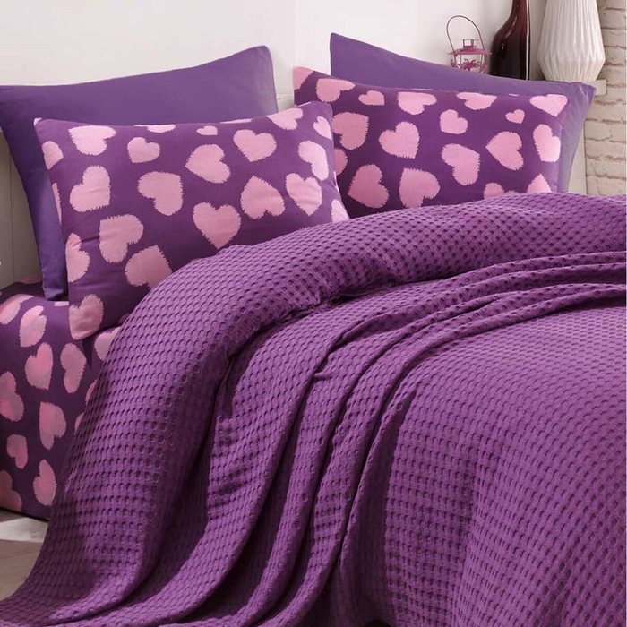 Eponj Home Paint Pari Kalpli Çift Kişilik Pike Takımı Mürdüm Evidea