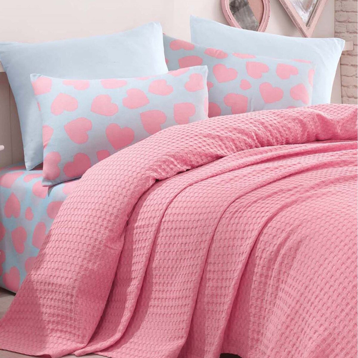 Eponj Home Paint Pari Kalpli Çift Kişilik Pike Takımı Pembe Evidea