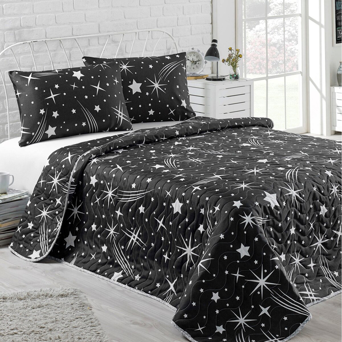 Eponj Home B&W Halley Tek Kişilik Yatak Örtüsü Seti Eponj Home B&W Halley Tek Kişilik Yatak Örtüsü Seti