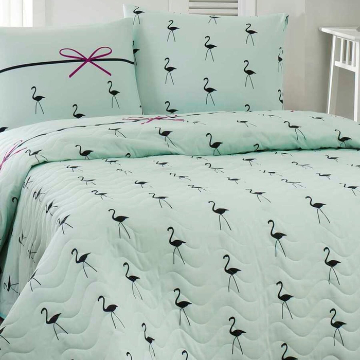 Eponj Home Flamingo Çift Kişilik Yatak Örtüsü Takımı Mint Evidea