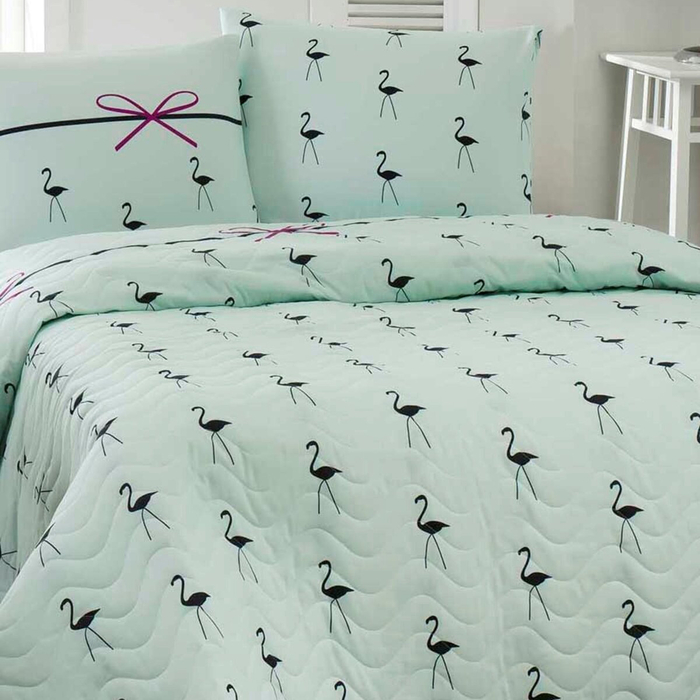 Eponj Home Flamingo Tek Kişilik Yatak Örtüsü Takımı Mint