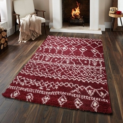 Payidar Shaggy G2558M İskandinav Halı (Kırmızı / Krem) - 80x150 cm