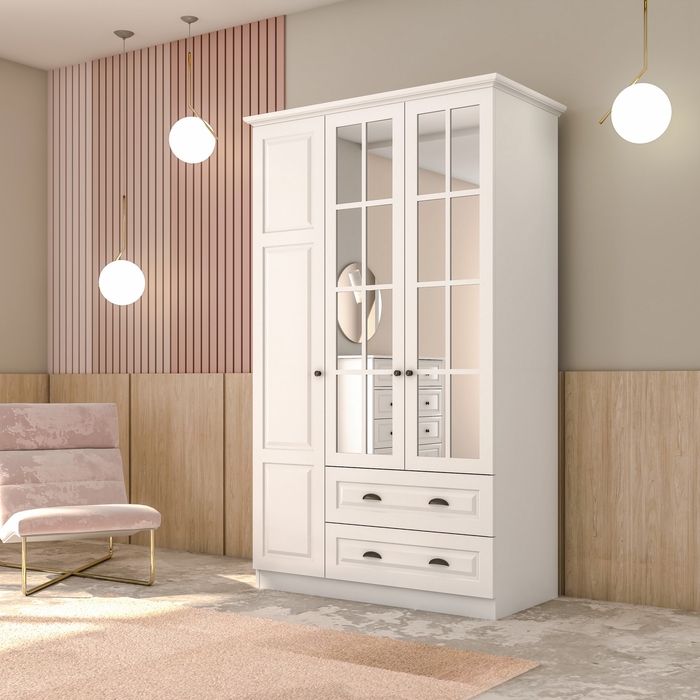 Zenio Knidos 3 Kapak 2 Çekmeceli Gardırop Beyaz Evidea